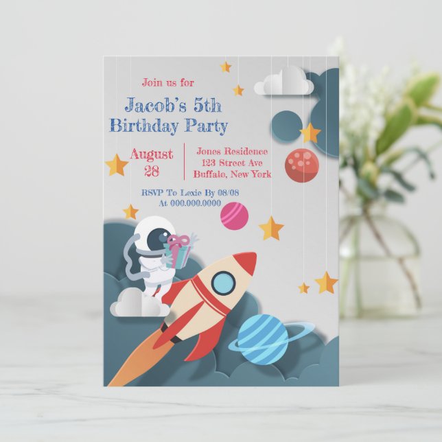 Carte Fête d'anniversaire Rocket Ship Space (Debout devant)