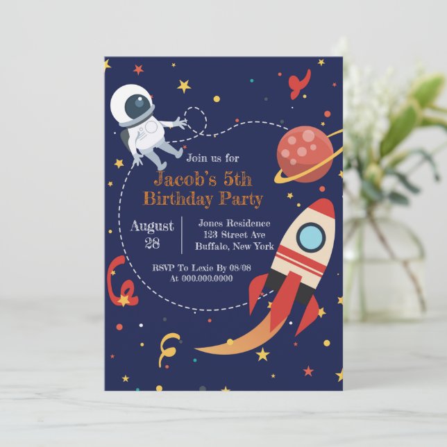 Carte Fête d'anniversaire Rocket Ship Space (Debout devant)