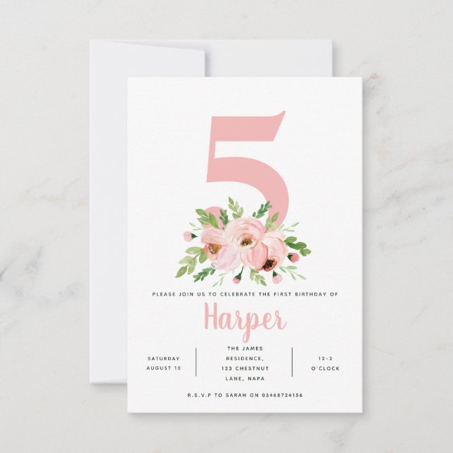 Carte fête d'anniversaire rose floral (Devant)