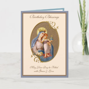 Carte Fête d'anniversaire Vierge Marie Jésus Religieux