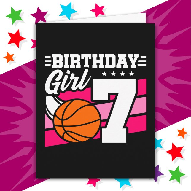 Carte Fête de basket-ball 7 ans 7e anniversaire fille (Créateur téléchargé)