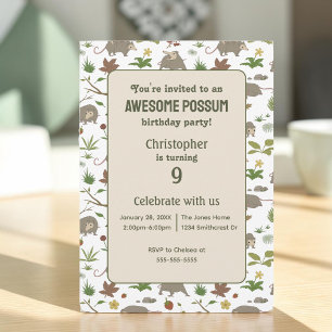 Carte Fête de campagne en bois clair avec opossum blanc 