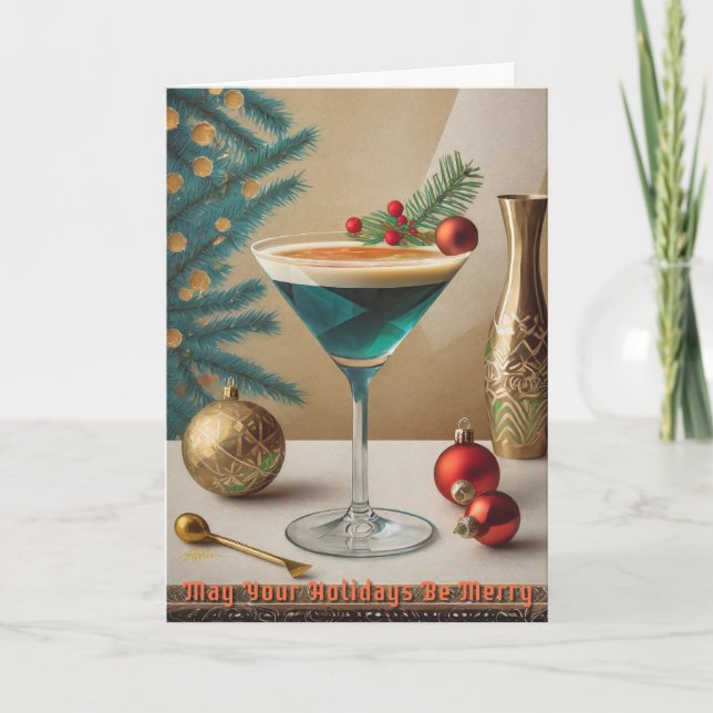 Carte Fête de Cocktail de Noël au milieu du siècle Happy (Devant)