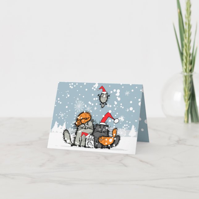 Carte Fête de famille Chat, neige, dessin animé, drôle d (Devant)