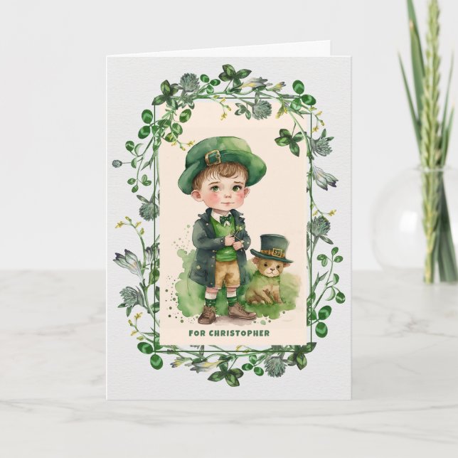 Carte Fête de la Saint Patrick Anniversaire. Petit garço (Devant)