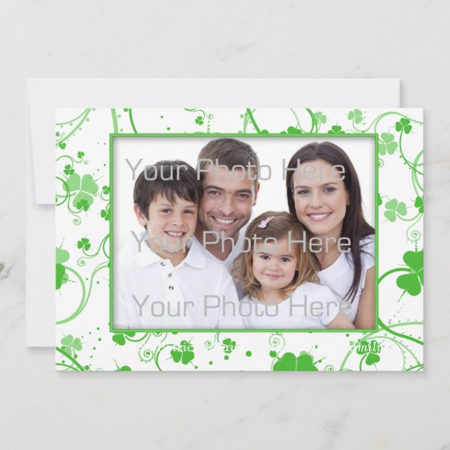 Carte Fête de la Saint-Patrick, Shamrock perce la photo (Devant)