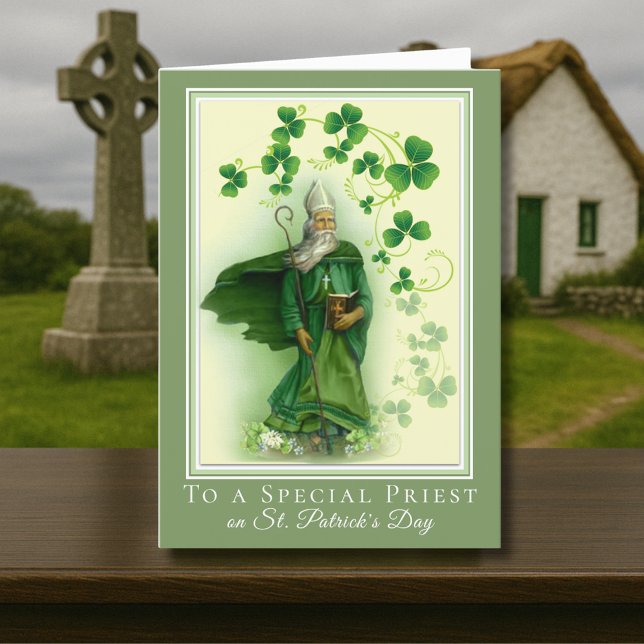 Carte Fête de la Saint-Patrick Shamrocks pour prêtre cat (Créateur téléchargé)