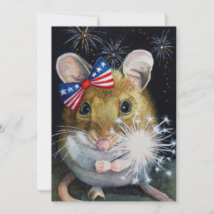 Carte Fête de l'Indépendance Souris no 1 Aquarelle Art