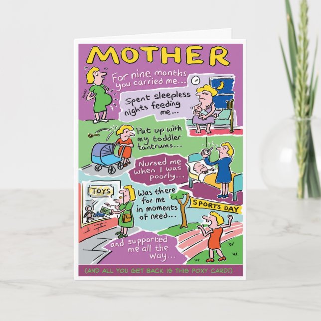 Carte Fête de maman. Mère drôle (Devant)
