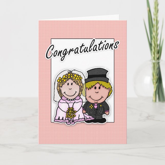 Carte fête de mariage félicitations avec mariée et marié (Devant)