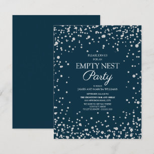 Carte Fête de nid vide bleu marine paillettes argentées