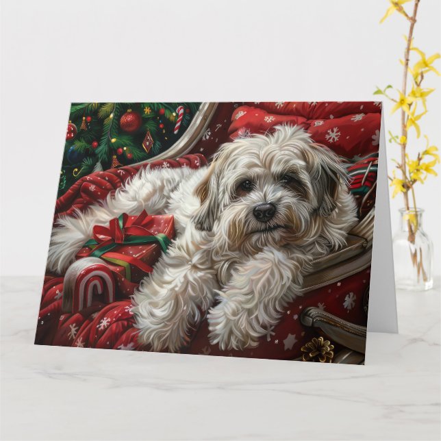 Carte Fête de Noël de Chien Havanais (Fleur jaune)