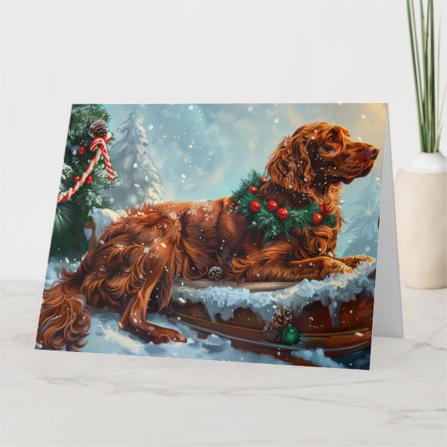 Carte Fête de Noël du chien roux irlandais (Devant)