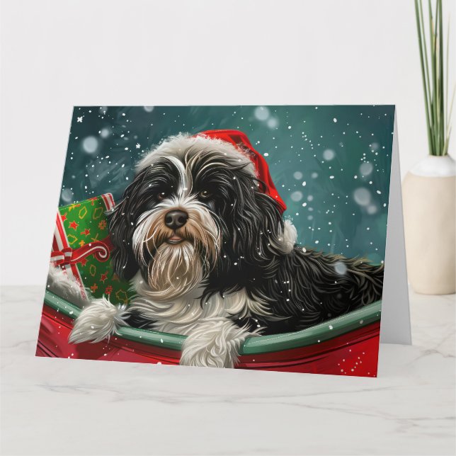 Carte Fête de Noël du chien tibétain Terrier (Devant)