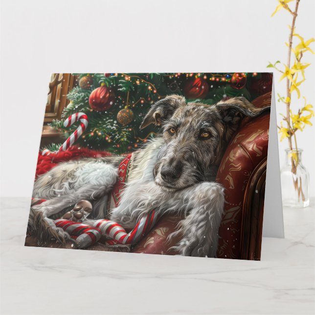 Carte Fête de Noël du loup Hound Dog (Fleur jaune)