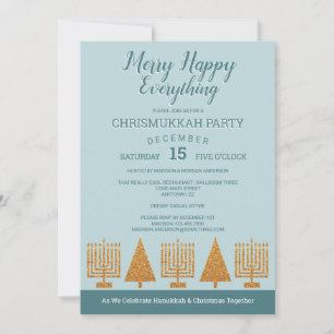 Carte Fête de Noël et Hanouka Bleu Métal Joyeuses Fêtes