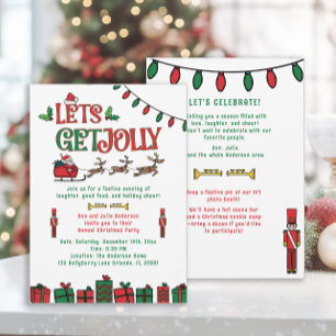 Carte Fête de Noël Fantaisiste Rouge Vert Santa Renne 