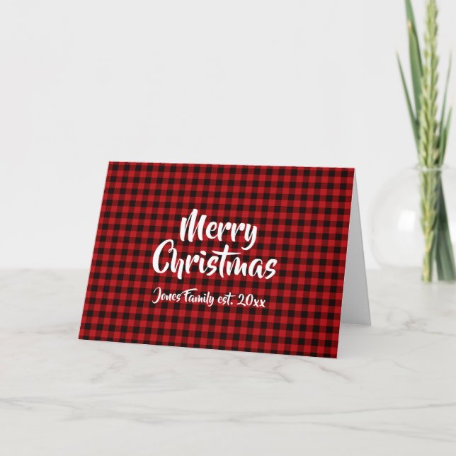 Carte Fête de Noël, motif de buffle rouge plaid (Devant)