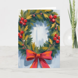 Carte Fête de Noël Wreath Red Bow