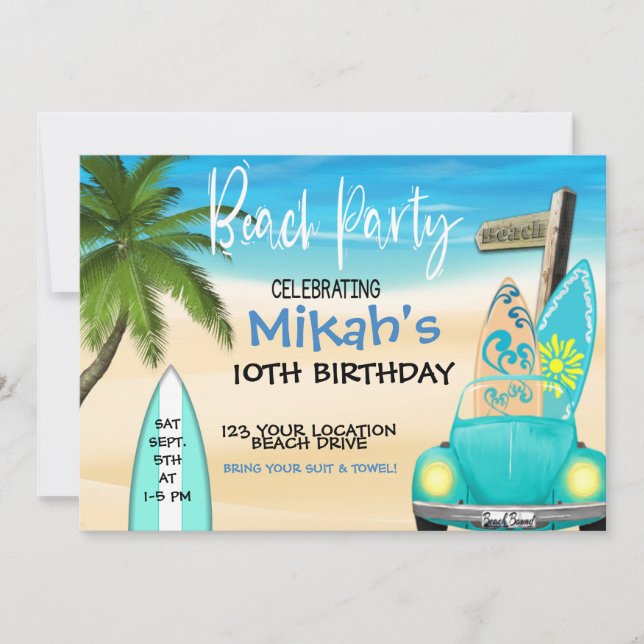 CARTE FÊTE DE PLAGE, ANNIVERSAIRE ADO, FÊTE DE BAIN (Devant)