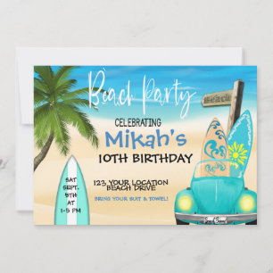 CARTE FÊTE DE PLAGE, ANNIVERSAIRE ADO, FÊTE DE BAIN