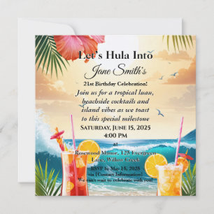 Carte Fête de plage Luau tropical d'été pour 21e anniver