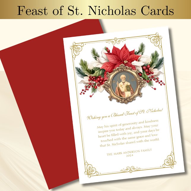 Carte Fête de Saint Nicolas Rouge Poinsettias Noël (Créateur téléchargé)
