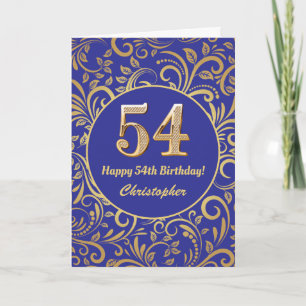 Carte Fête des 54 ans motif floral bleu marine et or