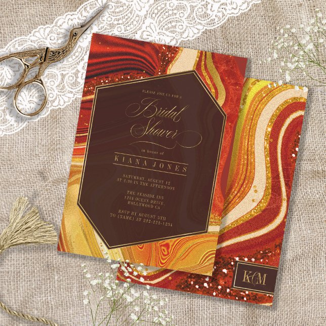 Carte Fête des mariées Agate Abstraite Hot Orange ID827 (Front/Back In Situ)