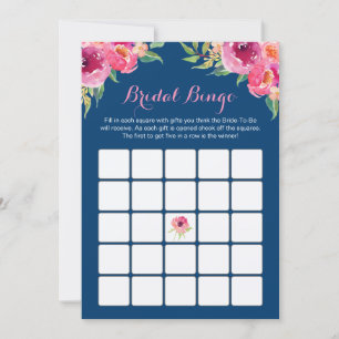 Carte Fête des mariées Bingo Jeu Rose Floral Marine bleu