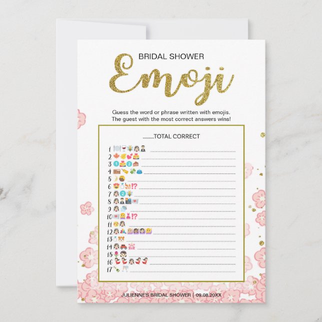 Carte Fête des mariées Emoji Dictionnaire Jeu | Rose or (Devant)