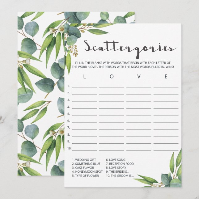 Carte Fête des mariées Feuille botanique Scattergories (Devant / Derrière)