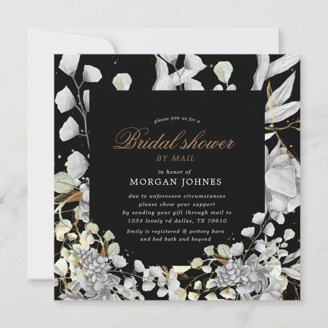 Carte Fête des mariées florale argent dramatique par cou (Devant)