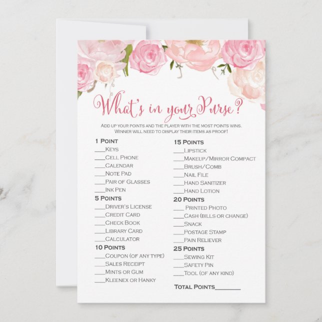 Carte Fête des mariées florale Ce qui est dans votre sac (Devant)
