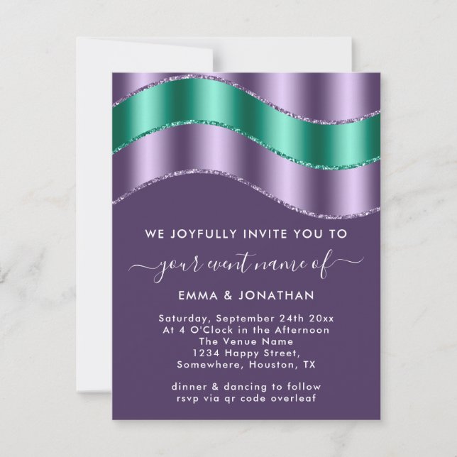 Carte Fête des mariées Mariage de code QR violet Emerald (Devant)
