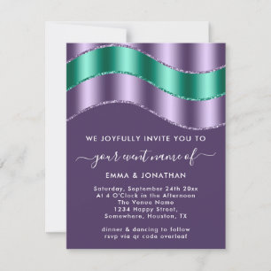 Carte Fête des mariées Mariage de code QR violet Emerald