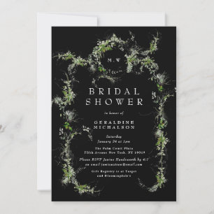Carte Fête des mariées Monogramme Eucalyptus Noir Premiu