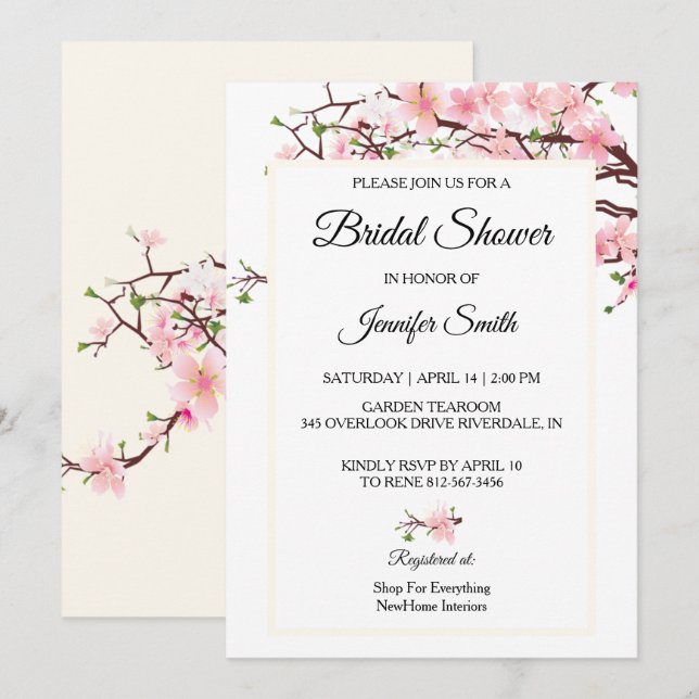 Carte Fête des mariées rose beige cerisier (Devant / Derrière)