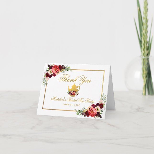 Carte Fête des mariées Tea Party Burgundy Boho Floral No (Devant)