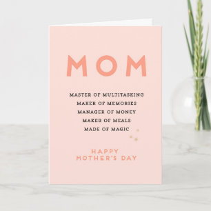 Carte Fête des mères acronyme de Mère mignonne drôle Car