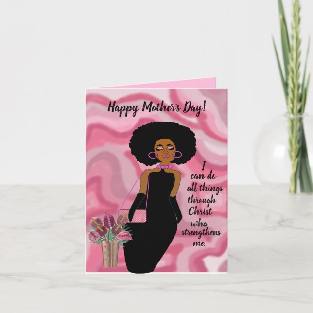 Carte Fête des mères afro-américaines rose (Devant)
