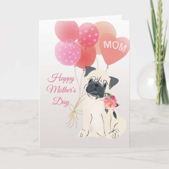 Carte Fête des Mères Amour de votre doux chien Pug (Devant)