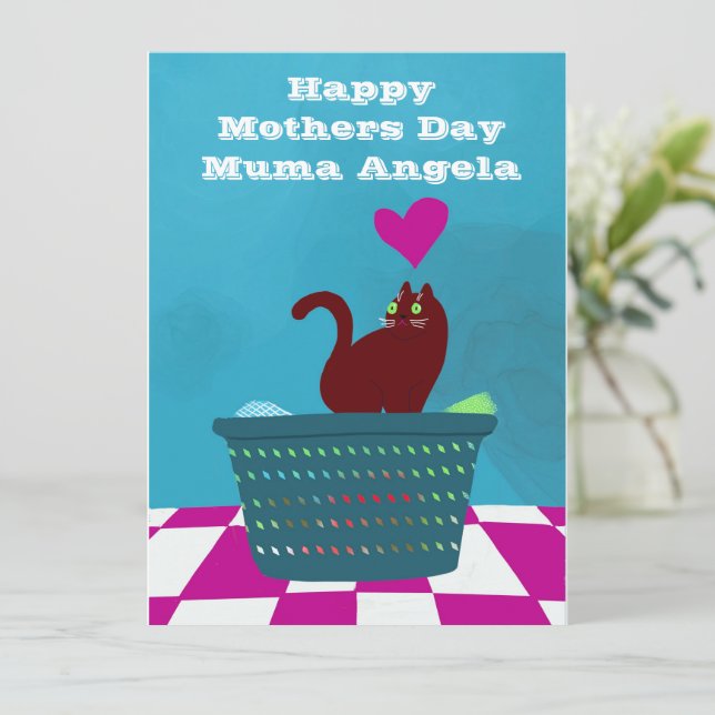 Carte Fête des mères Amour d'un mauvais chat Personnalis (Debout devant)