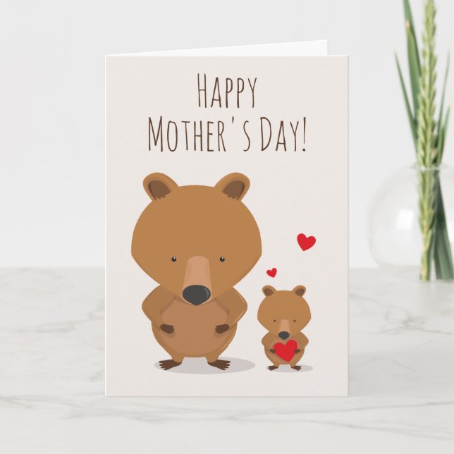 Carte Fête des mères Animal Bear Cub Red Heart (Devant)