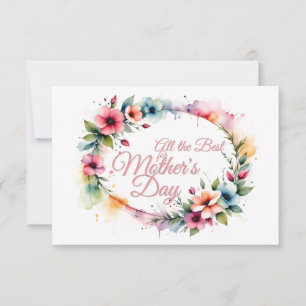 Carte Fête des mères Aquarelle Florale Wreath en rose V2