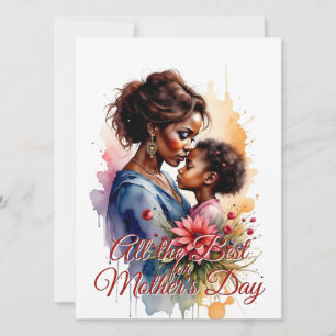 Carte Fête des mères Art d'amour aquarelle africaine