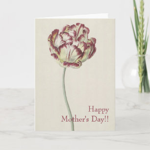 Carte Fête des Mères - Art Vintage Jaune & Tulipe Rouge