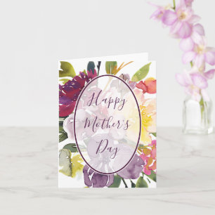 Carte Fête des mères aux fleurs violettes et jaunes