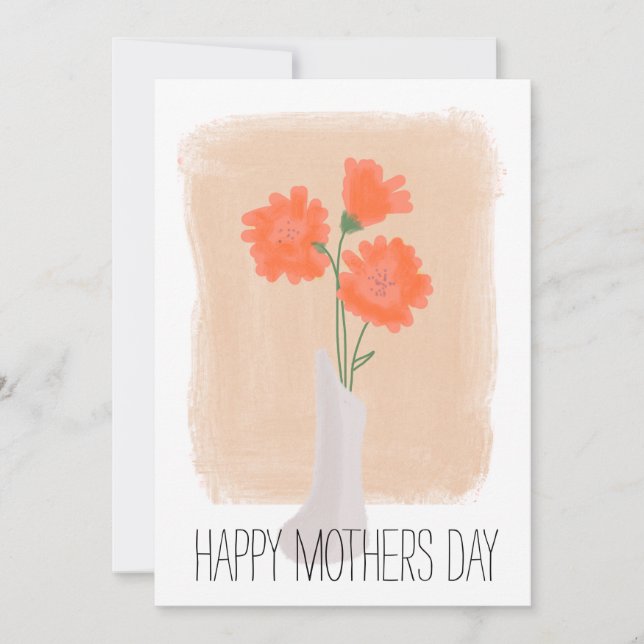 Carte Fête des mères Coral Florals Brush Stroke (Devant)