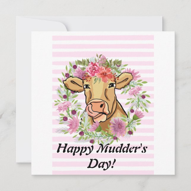 Carte Fête des Mères Cute Funny Vache Custom floral (Devant)